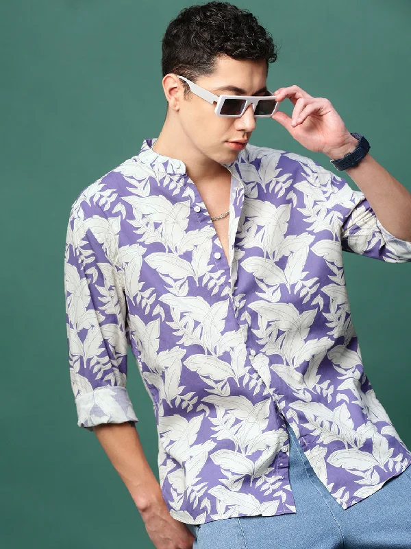 Men's Graphic - Printed Casual Shirts with Pop - Culture References for a Fun and Stylish LookMen Violet Floral Slim Fit Shirt Men's Graphic - Printed Casual Shirts with Pop - Culture References for a Fun and Stylish LookMen Violet Floral Slim Fit Shirt
