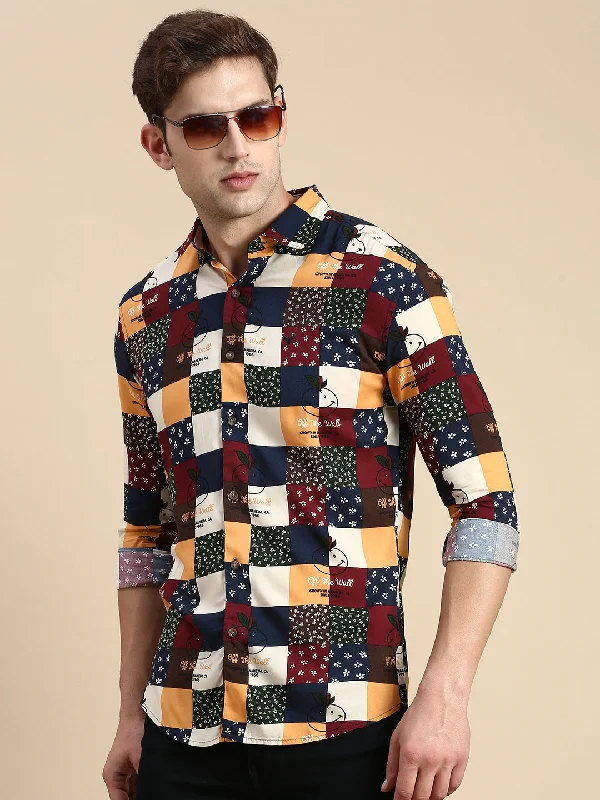 Plus Size Men's Striped Chambray Casual Shirts with a Spread Collar for a Preppy AppearanceMen Multi Printed Casual Shirt Plus Size Men's Striped Chambray Casual Shirts with a Spread Collar for a Preppy AppearanceMen Multi Printed Casual Shirt