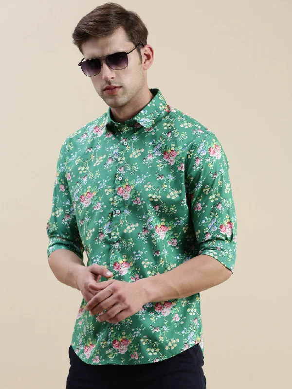 Men's Stretch - Fabric Casual Shirts in Navy Blue for a Comfortable and Flexible FitMen Green Floral Casual Shirt Men's Stretch - Fabric Casual Shirts in Navy Blue for a Comfortable and Flexible FitMen Green Floral Casual Shirt