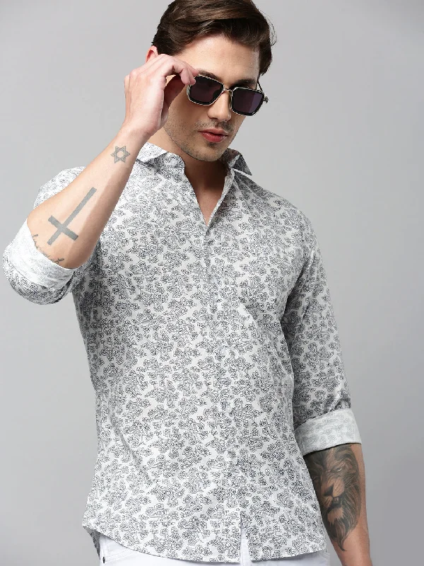 Men's Thermal - Lined Casual Shirts in Black for Added Warmth in Cold WeatherMen White Printed Casual Shirt Men's Thermal - Lined Casual Shirts in Black for Added Warmth in Cold WeatherMen White Printed Casual Shirt