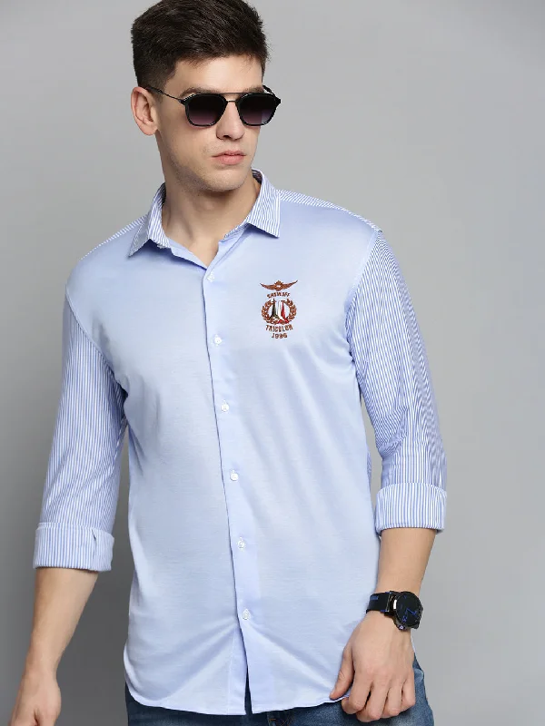 Plus Size Men's Plaid Flannel Casual Shirts in Earth Tones for a Cozy Fall OutfitMen Blue Striped Casual Shirt