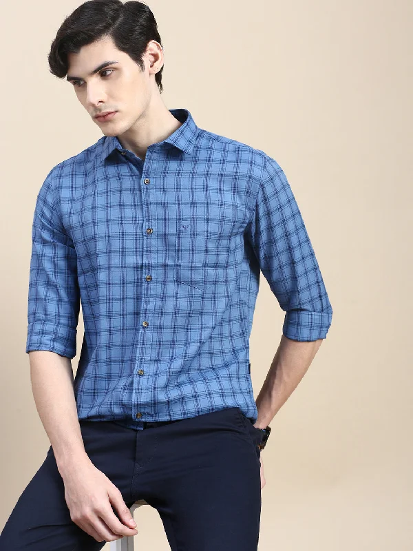 Men's Retro - Style Hawaiian Print Casual Shirts in Bold Patterns for a Tropical VacationMen Blue Checked Casual Shirt Men's Retro - Style Hawaiian Print Casual Shirts in Bold Patterns for a Tropical VacationMen Blue Checked Casual Shirt