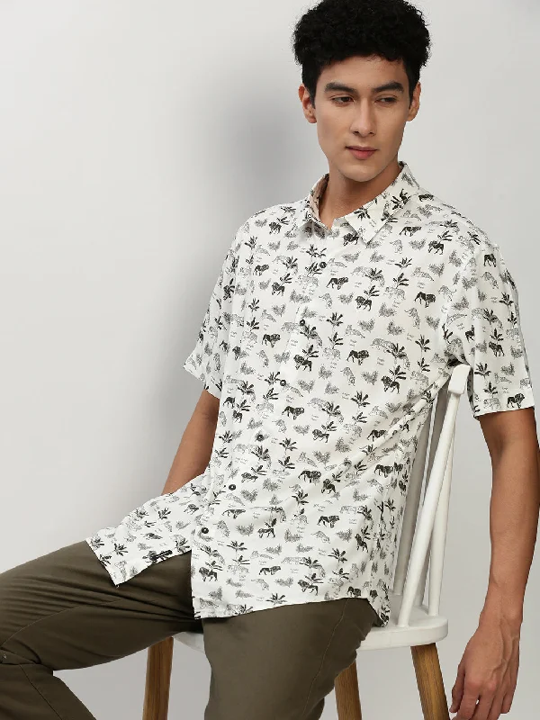 Men's Retro - Style Hawaiian Print Casual Shirts in Bold Patterns for a Tropical VacationMen White Printed Casual Casual Shirts Men's Retro - Style Hawaiian Print Casual Shirts in Bold Patterns for a Tropical VacationMen White Printed Casual Casual Shirts