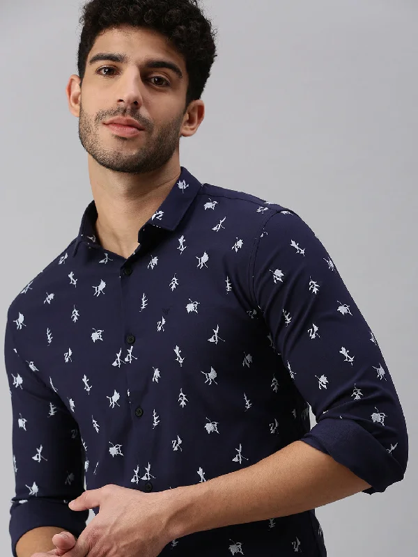 Men's Shearling - Lined Collar Casual Shirts in Brown for a Rustic and Warm AppealMen Navy Blue Printed Casual Shirt Men's Shearling - Lined Collar Casual Shirts in Brown for a Rustic and Warm AppealMen Navy Blue Printed Casual Shirt