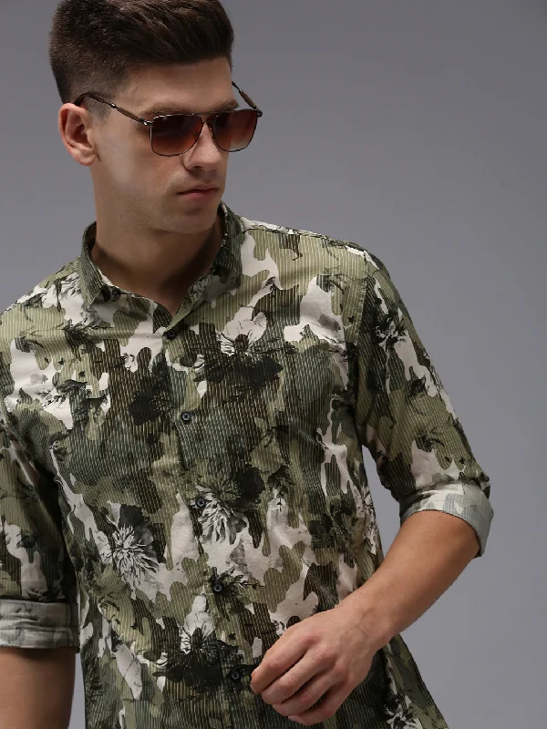 Men's Button - Down Oxford Casual Shirts in Crisp White for a Classic and Versatile StyleMen Green Printed Casual Shirt Men's Button - Down Oxford Casual Shirts in Crisp White for a Classic and Versatile StyleMen Green Printed Casual Shirt