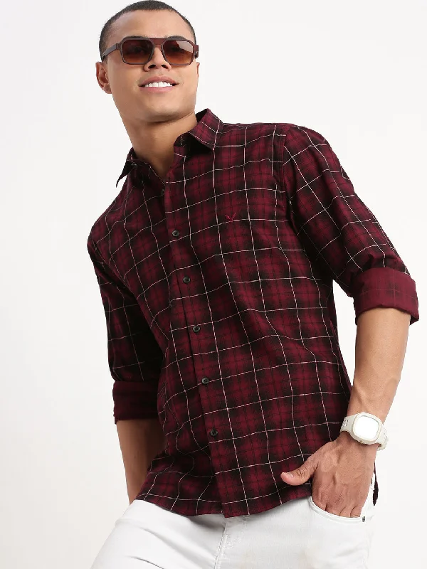 Men's Two - Tone Contrast Panel Casual Shirts in White and Navy for a Stylish and Eye - Catching DesignMen Tartan Checks Maroon Shirt Men's Two - Tone Contrast Panel Casual Shirts in White and Navy for a Stylish and Eye - Catching DesignMen Tartan Checks Maroon Shirt