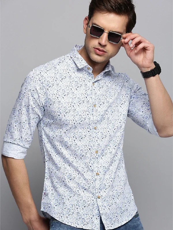 Men's Thermal - Lined Casual Shirts in Black for Added Warmth in Cold WeatherMen Spread Collar Printed White Shirt Men's Thermal - Lined Casual Shirts in Black for Added Warmth in Cold WeatherMen Spread Collar Printed White Shirt