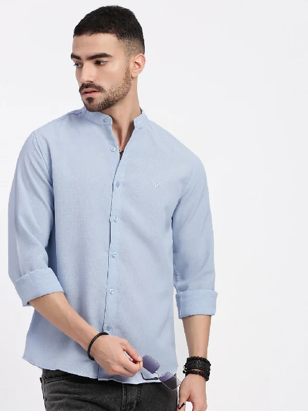 Men's Slim - Fit Printed Floral Casual Shirts in Pastel Colors for a Spring - Inspired VibeMen Blue Solid Slim Fit Shirt Men's Slim - Fit Printed Floral Casual Shirts in Pastel Colors for a Spring - Inspired VibeMen Blue Solid Slim Fit Shirt