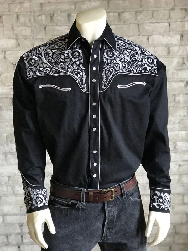 Men's Embroidered Detail Casual Shirts in Beige for a Touch of EleganceRockmount Mens Black/Silver 100% Cotton Vintage Tooling Western L/S Shirt Men's Embroidered Detail Casual Shirts in Beige for a Touch of EleganceRockmount Mens Black/Silver 100% Cotton Vintage Tooling Western L/S Shirt