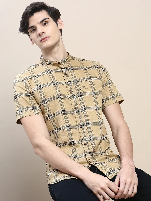 Men's Button - Down Oxford Casual Shirts in Crisp White for a Classic and Versatile StyleMen Beige Checked Casual Shirt Men's Button - Down Oxford Casual Shirts in Crisp White for a Classic and Versatile StyleMen Beige Checked Casual Shirt