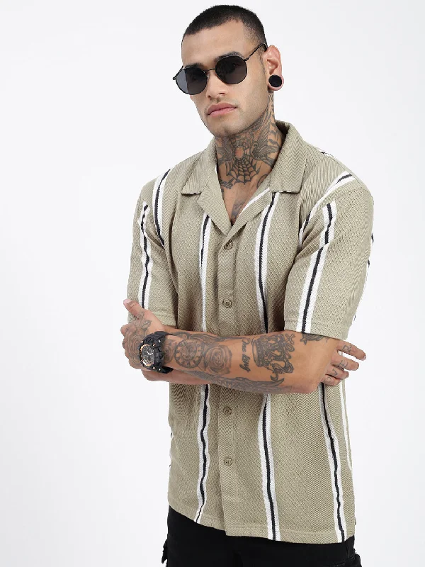 Men's Wrinkle - Resistant Polyester Blend Casual Shirts for Easy Travel and MaintenanceMen Striped Olive Relaxed Fit Shirt Men's Wrinkle - Resistant Polyester Blend Casual Shirts for Easy Travel and MaintenanceMen Striped Olive Relaxed Fit Shirt
