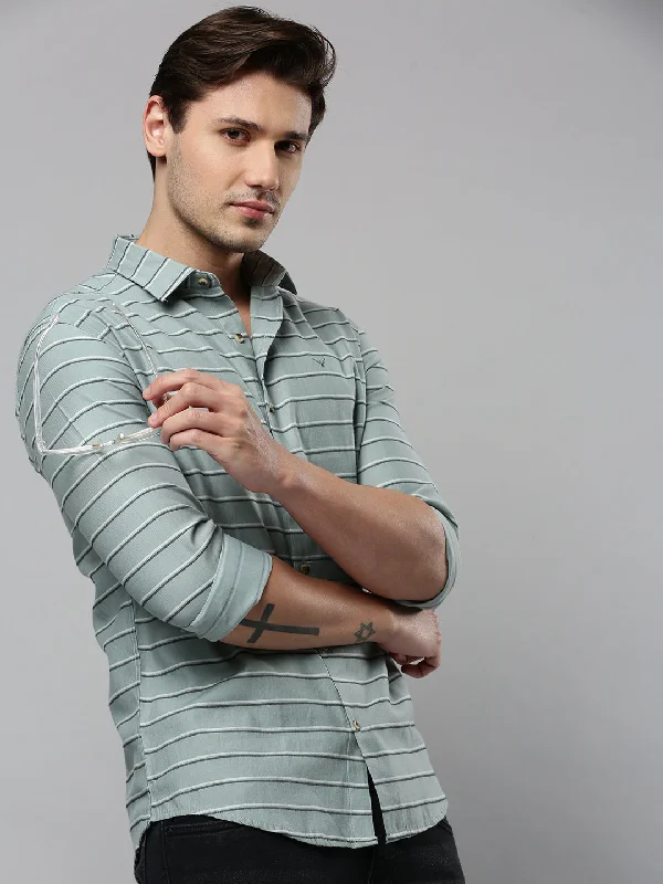 Men's Long - Line Oversized Casual Shirts in Dark Gray for a Relaxed and Modern LookMen Green Striped Casual Shirt Men's Long - Line Oversized Casual Shirts in Dark Gray for a Relaxed and Modern LookMen Green Striped Casual Shirt
