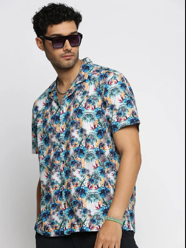 Men's Distressed Denim Casual Shirts with Frayed Edges for a Trendy and Rugged LookMen Blue Cuban Collar Floral Shirt Men's Distressed Denim Casual Shirts with Frayed Edges for a Trendy and Rugged LookMen Blue Cuban Collar Floral Shirt