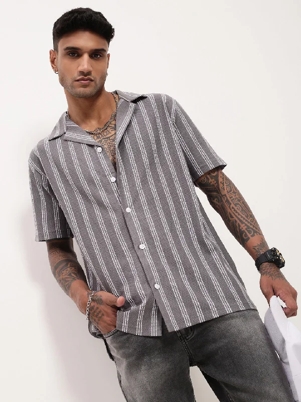 Men's Tailored Fit Checkered Casual Shirts in Multicolor for a Smart - Casual EnsembleMen Grey Striped Cuban Collar Shirt Men's Tailored Fit Checkered Casual Shirts in Multicolor for a Smart - Casual EnsembleMen Grey Striped Cuban Collar Shirt