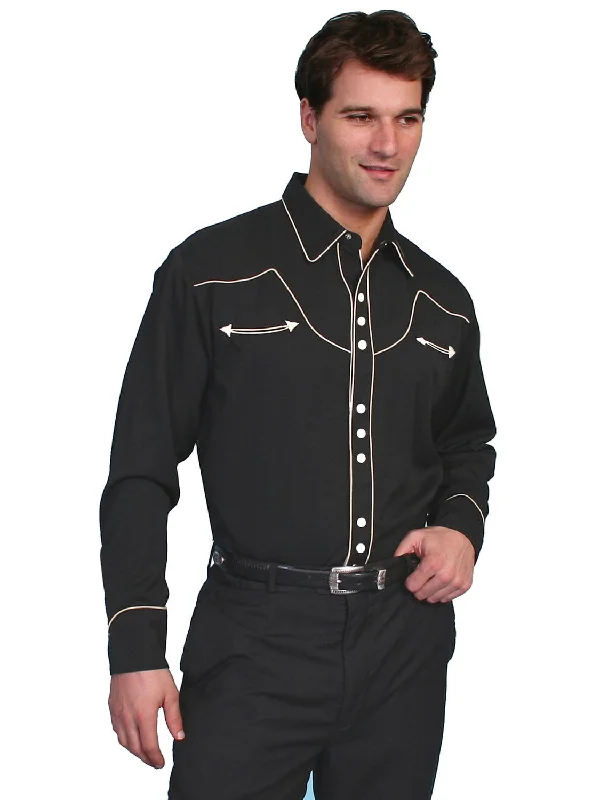 Men's Organic Cotton Casual Shirts with a Soft Handfeel for Everyday ComfortScully Western Mens Black Cream Polyester L/S Big Snap Western Shirt Men's Organic Cotton Casual Shirts with a Soft Handfeel for Everyday ComfortScully Western Mens Black Cream Polyester L/S Big Snap Western Shirt