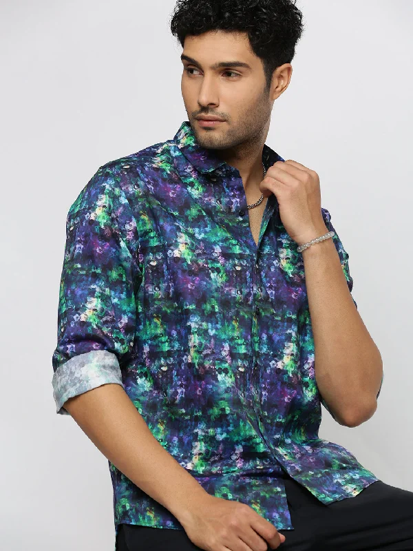 Men's Stretch - Fabric Casual Shirts in Navy Blue for a Comfortable and Flexible FitMen Navy Blue Spread Collar Abstract Shirt Men's Stretch - Fabric Casual Shirts in Navy Blue for a Comfortable and Flexible FitMen Navy Blue Spread Collar Abstract Shirt