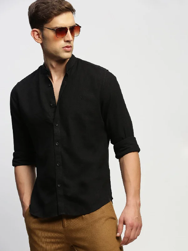 Men's Embroidered Detail Casual Shirts in Beige for a Touch of EleganceMen Black Solid Shirt Men's Embroidered Detail Casual Shirts in Beige for a Touch of EleganceMen Black Solid Shirt