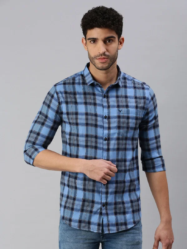 Plus Size Men's Plaid Flannel Casual Shirts in Earth Tones for a Cozy Fall OutfitMen Blue Checked Casual Shirt Plus Size Men's Plaid Flannel Casual Shirts in Earth Tones for a Cozy Fall OutfitMen Blue Checked Casual Shirt