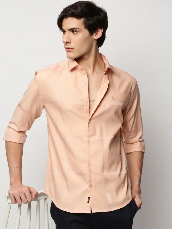 Men's Slim - Fit Printed Floral Casual Shirts in Pastel Colors for a Spring - Inspired VibeMen Peach Checked Casual Casual Shirts Men's Slim - Fit Printed Floral Casual Shirts in Pastel Colors for a Spring - Inspired VibeMen Peach Checked Casual Casual Shirts