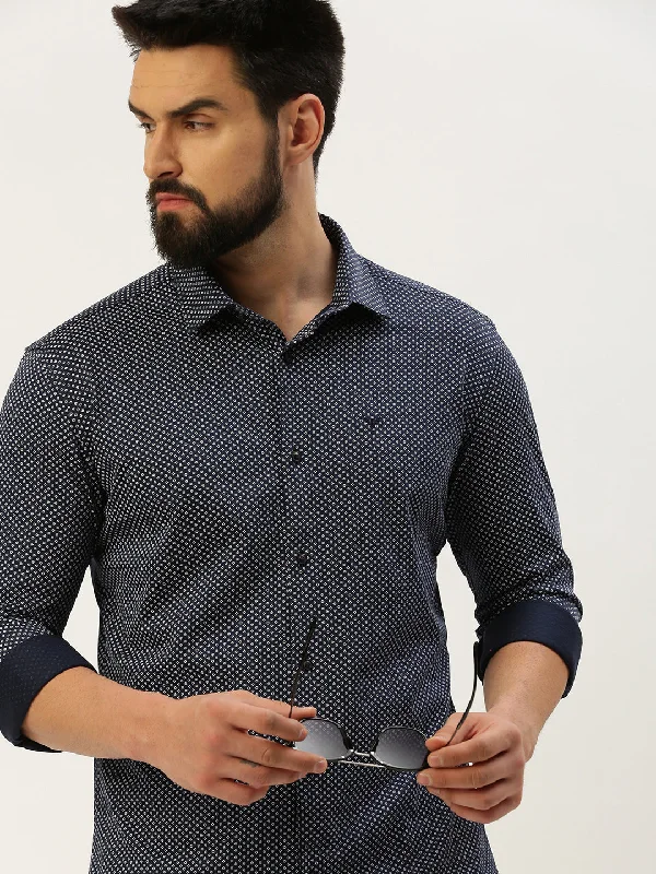 Men's Moisture - Wicking Performance Fabric Casual Shirts for Outdoor ActivitiesMen Navy Printed Casual Shirt Men's Moisture - Wicking Performance Fabric Casual Shirts for Outdoor ActivitiesMen Navy Printed Casual Shirt