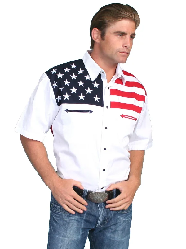 Men's Embroidered Detail Casual Shirts in Beige for a Touch of EleganceScully Western Mens White 100% Cotton S/S Big American Flag Western Shirt Men's Embroidered Detail Casual Shirts in Beige for a Touch of EleganceScully Western Mens White 100% Cotton S/S Big American Flag Western Shirt