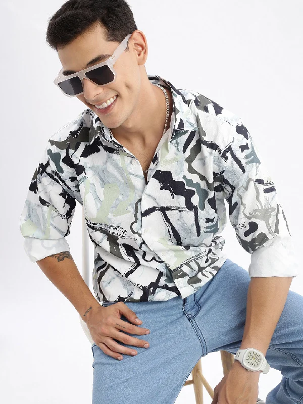 Men's Button - Down Oxford Casual Shirts in Crisp White for a Classic and Versatile StyleMen Spread Collar Abstract Slim Fit Sea Green Shirt Men's Button - Down Oxford Casual Shirts in Crisp White for a Classic and Versatile StyleMen Spread Collar Abstract Slim Fit Sea Green Shirt