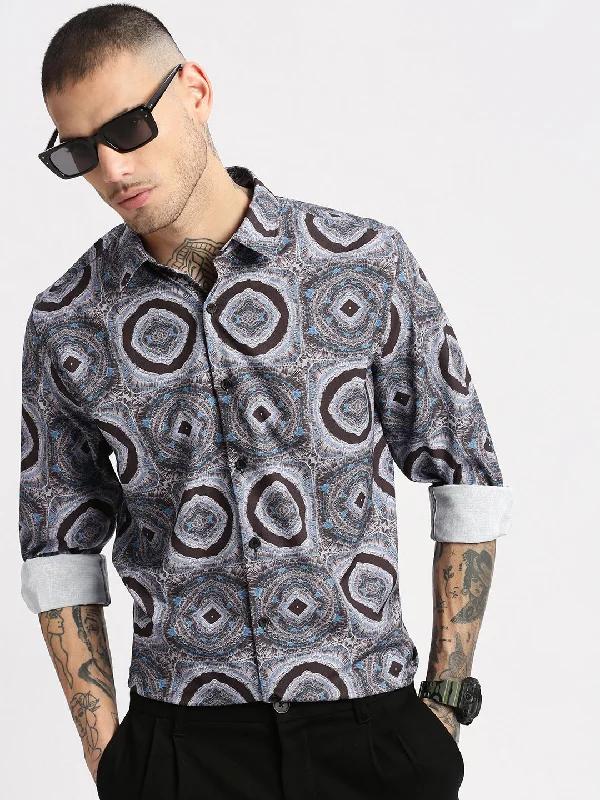 Men's Long - Line Oversized Casual Shirts in Dark Gray for a Relaxed and Modern LookMen Spread Collar Abstract Grey Casual Shirt Men's Long - Line Oversized Casual Shirts in Dark Gray for a Relaxed and Modern LookMen Spread Collar Abstract Grey Casual Shirt