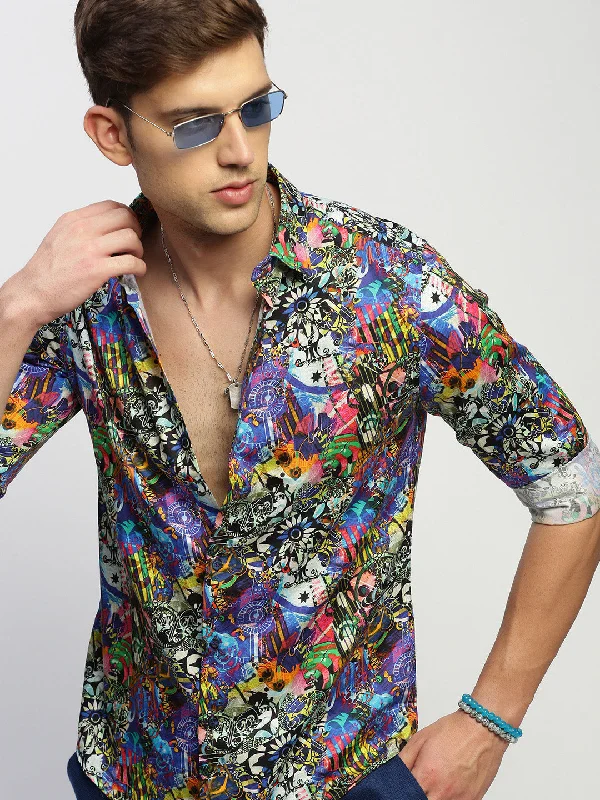 Men's Long - Line Oversized Casual Shirts in Dark Gray for a Relaxed and Modern LookMen Multi Printed Shirt Men's Long - Line Oversized Casual Shirts in Dark Gray for a Relaxed and Modern LookMen Multi Printed Shirt