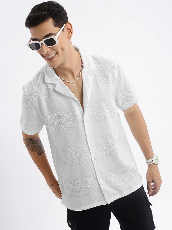 Men's Retro - Style Hawaiian Print Casual Shirts in Bold Patterns for a Tropical VacationMen Cuban Collar Solid Relaxed Fit White Shirt Men's Retro - Style Hawaiian Print Casual Shirts in Bold Patterns for a Tropical VacationMen Cuban Collar Solid Relaxed Fit White Shirt
