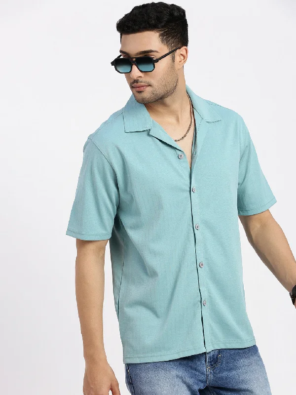 Men's Retro - Style Hawaiian Print Casual Shirts in Bold Patterns for a Tropical VacationMen Sea Green Cuban Collar Solid Shirt Men's Retro - Style Hawaiian Print Casual Shirts in Bold Patterns for a Tropical VacationMen Sea Green Cuban Collar Solid Shirt