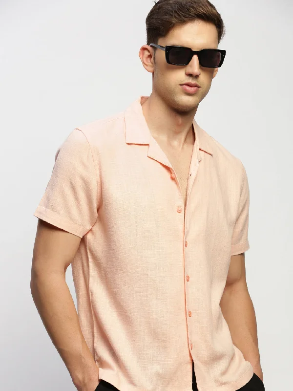 Men's Shearling - Lined Collar Casual Shirts in Brown for a Rustic and Warm AppealMen Peach Solid Shirt Men's Shearling - Lined Collar Casual Shirts in Brown for a Rustic and Warm AppealMen Peach Solid Shirt