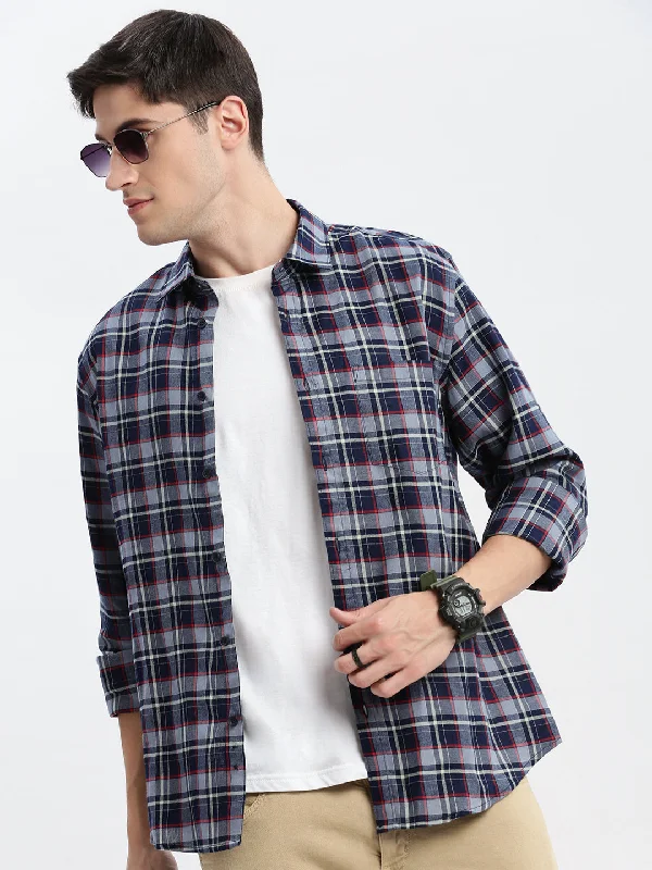 Men's Long - Line Oversized Casual Shirts in Dark Gray for a Relaxed and Modern LookMen Spread Collar Tartan Checks Grey Shirt Men's Long - Line Oversized Casual Shirts in Dark Gray for a Relaxed and Modern LookMen Spread Collar Tartan Checks Grey Shirt