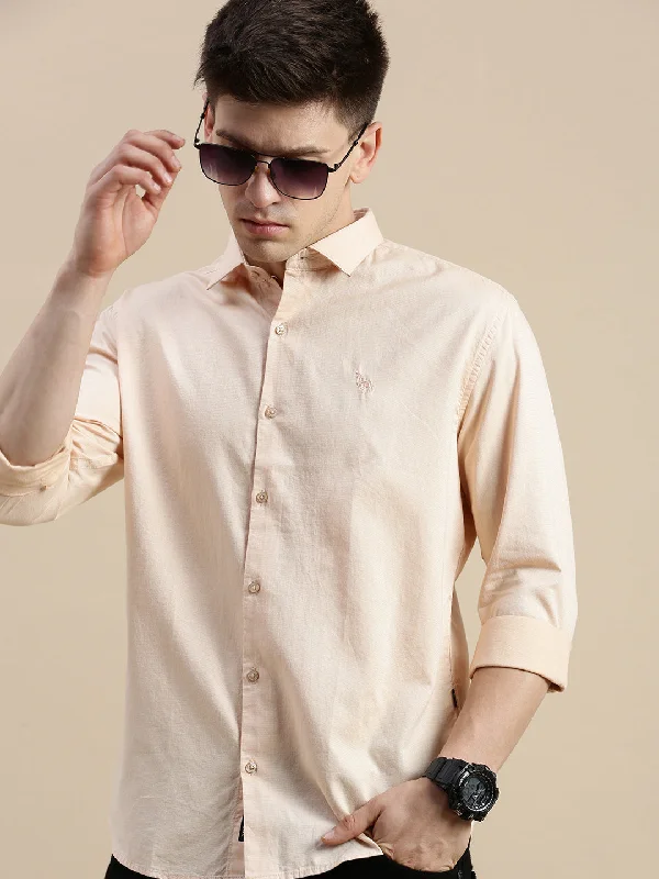 Men's Thermal - Lined Casual Shirts in Black for Added Warmth in Cold WeatherMen Spread Collar Solid Peach Shirt Men's Thermal - Lined Casual Shirts in Black for Added Warmth in Cold WeatherMen Spread Collar Solid Peach Shirt