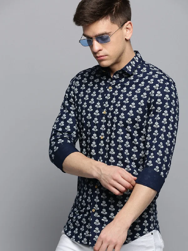 Men's Thermal - Lined Casual Shirts in Black for Added Warmth in Cold WeatherMen Navy Printed Casual Shirt Men's Thermal - Lined Casual Shirts in Black for Added Warmth in Cold WeatherMen Navy Printed Casual Shirt
