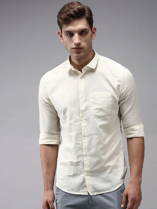 Men's Linen Blend Casual Shirts with Roll - Up Sleeves for a Summer Beach LookMen Beige Solid Casual Shirt Men's Linen Blend Casual Shirts with Roll - Up Sleeves for a Summer Beach LookMen Beige Solid Casual Shirt