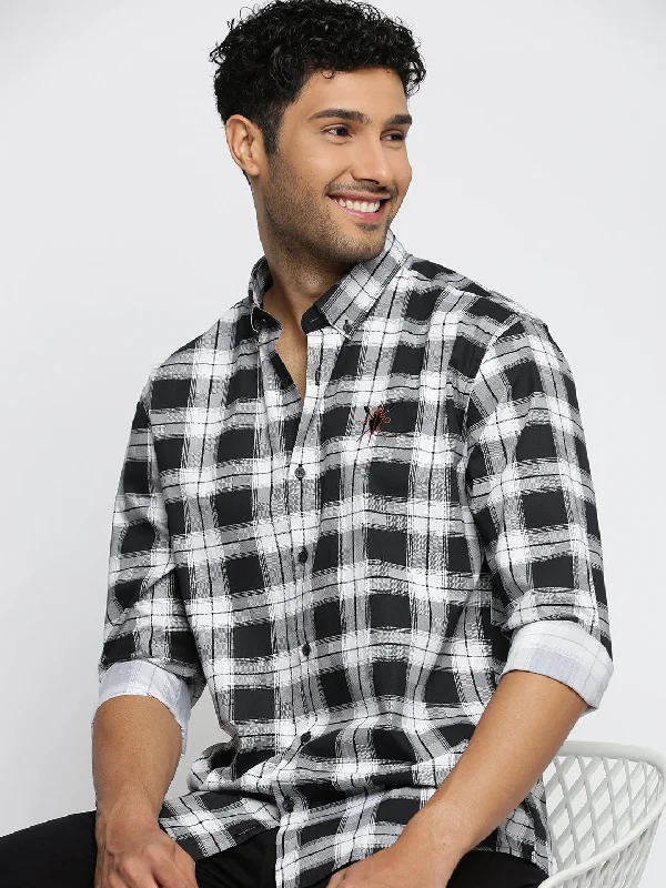 Men's Moisture - Wicking Performance Fabric Casual Shirts for Outdoor ActivitiesMen Black Spread Collar Tartan Checks Shirt Men's Moisture - Wicking Performance Fabric Casual Shirts for Outdoor ActivitiesMen Black Spread Collar Tartan Checks Shirt