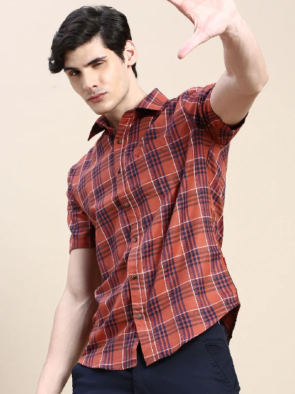 Men's Graphic - Printed Casual Shirts with Pop - Culture References for a Fun and Stylish LookMen Rust Checked Casual Shirt Men's Graphic - Printed Casual Shirts with Pop - Culture References for a Fun and Stylish LookMen Rust Checked Casual Shirt