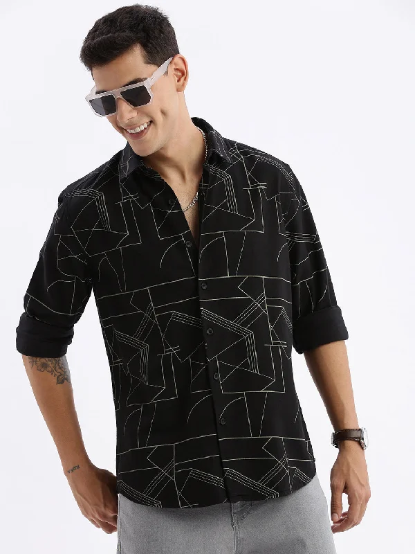 Men's Shearling - Lined Collar Casual Shirts in Brown for a Rustic and Warm AppealMen Spread Collar Printed Slim Fit Black Shirt Men's Shearling - Lined Collar Casual Shirts in Brown for a Rustic and Warm AppealMen Spread Collar Printed Slim Fit Black Shirt