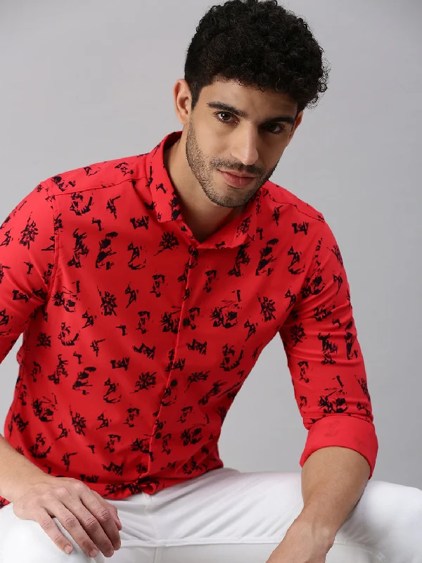 Men's Linen Blend Casual Shirts with Roll - Up Sleeves for a Summer Beach LookMen Red Printed Casual Shirt Men's Linen Blend Casual Shirts with Roll - Up Sleeves for a Summer Beach LookMen Red Printed Casual Shirt