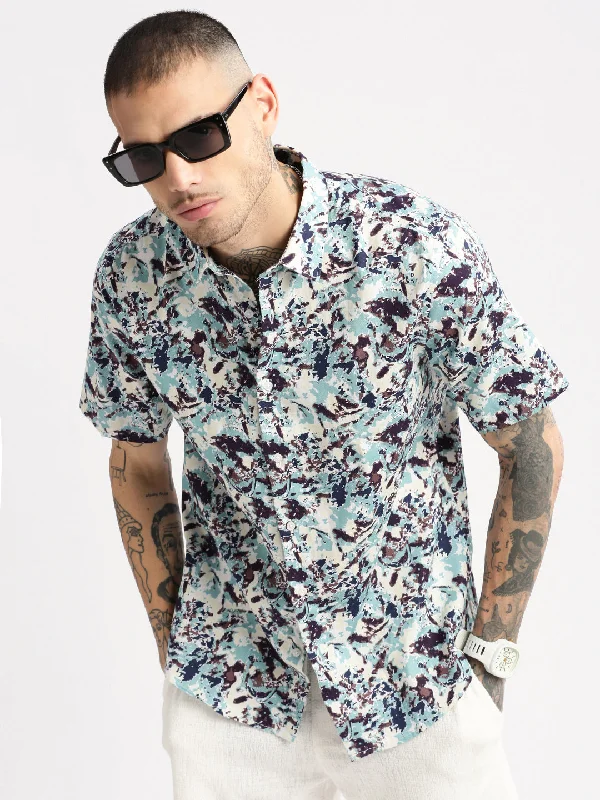 Men's Wrinkle - Resistant Polyester Blend Casual Shirts for Easy Travel and MaintenanceMen Spread Collar Abstract Sea Green Casual Shirt Men's Wrinkle - Resistant Polyester Blend Casual Shirts for Easy Travel and MaintenanceMen Spread Collar Abstract Sea Green Casual Shirt