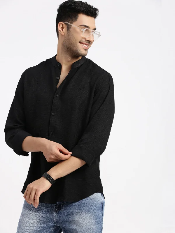 Men's Organic Cotton Casual Shirts with a Soft Handfeel for Everyday ComfortMen Black Solid Slim Fit Shirt Men's Organic Cotton Casual Shirts with a Soft Handfeel for Everyday ComfortMen Black Solid Slim Fit Shirt
