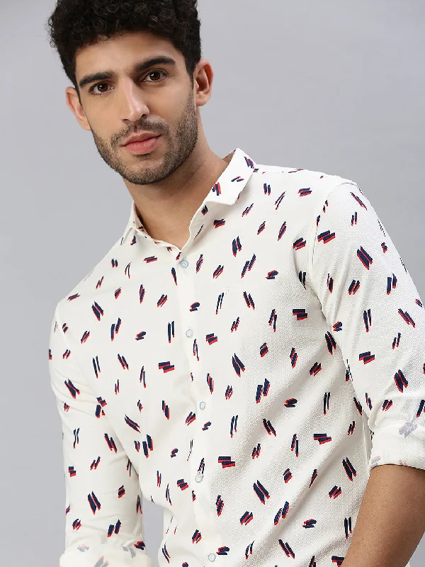 Men's Slim - Fit Printed Floral Casual Shirts in Pastel Colors for a Spring - Inspired VibeMen Cream Printed Casual Shirt Men's Slim - Fit Printed Floral Casual Shirts in Pastel Colors for a Spring - Inspired VibeMen Cream Printed Casual Shirt