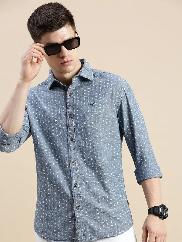 Men's Tailored Fit Checkered Casual Shirts in Multicolor for a Smart - Casual EnsembleMen Spread Collar Printed Blue Shirt Men's Tailored Fit Checkered Casual Shirts in Multicolor for a Smart - Casual EnsembleMen Spread Collar Printed Blue Shirt