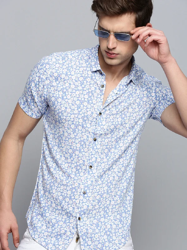Men's Short - Sleeve Linen Casual Shirts in Light Khaki for a Breathable Summer OptionMen Blue Printed Casual Shirt Men's Short - Sleeve Linen Casual Shirts in Light Khaki for a Breathable Summer OptionMen Blue Printed Casual Shirt