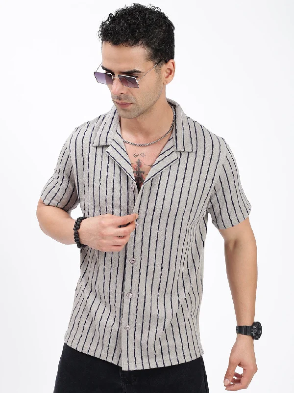 Men's Sustainable Recycled Material Casual Shirts for Eco - Conscious ConsumersMen Striped Grey Relaxed Fit Shirt Men's Sustainable Recycled Material Casual Shirts for Eco - Conscious ConsumersMen Striped Grey Relaxed Fit Shirt