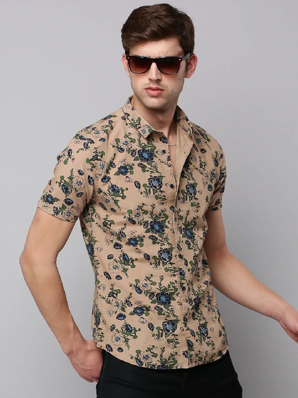 Men's Retro - Style Hawaiian Print Casual Shirts in Bold Patterns for a Tropical VacationMen Tan Printed Casual Shirt Men's Retro - Style Hawaiian Print Casual Shirts in Bold Patterns for a Tropical VacationMen Tan Printed Casual Shirt