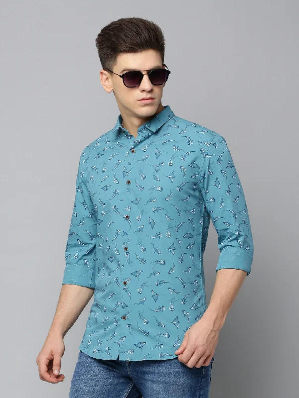 Men's Two - Tone Contrast Panel Casual Shirts in White and Navy for a Stylish and Eye - Catching DesignMen Blue Printed Casual Shirt Men's Two - Tone Contrast Panel Casual Shirts in White and Navy for a Stylish and Eye - Catching DesignMen Blue Printed Casual Shirt