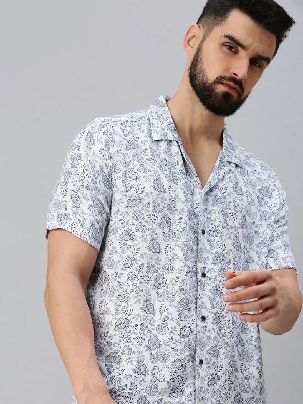 Men's Slim - Fit Printed Floral Casual Shirts in Pastel Colors for a Spring - Inspired VibeMen White Printed Casual Shirt Men's Slim - Fit Printed Floral Casual Shirts in Pastel Colors for a Spring - Inspired VibeMen White Printed Casual Shirt