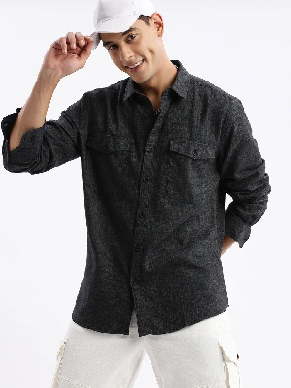 Men's Retro - Style Hawaiian Print Casual Shirts in Bold Patterns for a Tropical VacationMen Spread Collar Solid Slim Fit Grey Shirt Men's Retro - Style Hawaiian Print Casual Shirts in Bold Patterns for a Tropical VacationMen Spread Collar Solid Slim Fit Grey Shirt