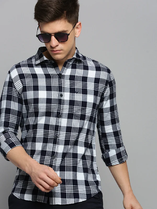 Men's Sustainable Recycled Material Casual Shirts for Eco - Conscious ConsumersMen Navy Checked Casual Shirt Men's Sustainable Recycled Material Casual Shirts for Eco - Conscious ConsumersMen Navy Checked Casual Shirt